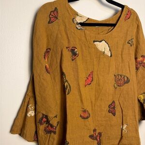 Alessia Pacini 100% linen bohemian Butterfly Blouse size small blowy layering